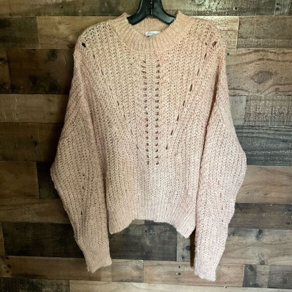 Topshop Sweater Chunky Eyelet Knit Pink Cream Funnel Neck Women Size 12 - Picture 7 of 13